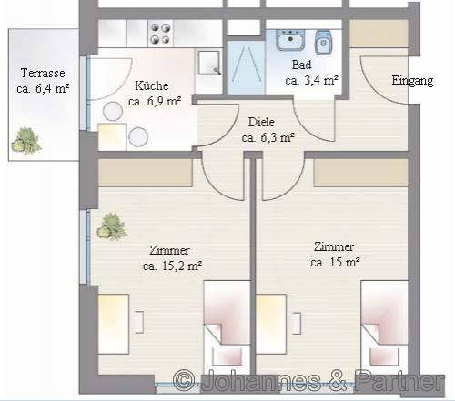 Grundriss ( im Erdgeschoss mit Terrasse und Gartenanteil)