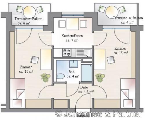 Grundriss ( im Erdgeschoss mit Terrasse und Gartenanteil)