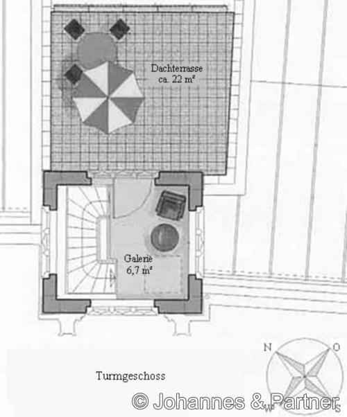 Grundriss 2.Obergeschoss plus Zugang zum eigenen Turm