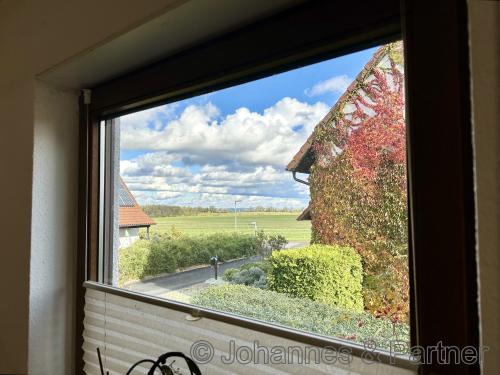 Blick von der Küche/Esszimmer ins Grüne