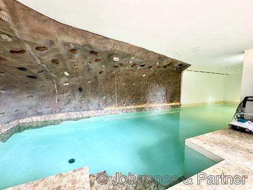 beheizter Pool im Gartenhaus mit Kletterwand