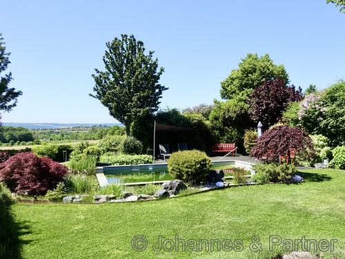 Teilansicht des Gartens mit Pool